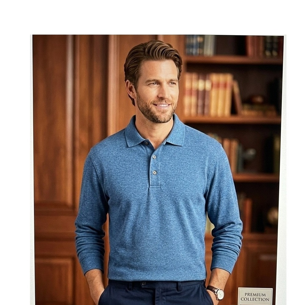 Jos. A. Bank Mens XL Blue Long Sleeve Polo Shirt Traveler's Collection Cotton